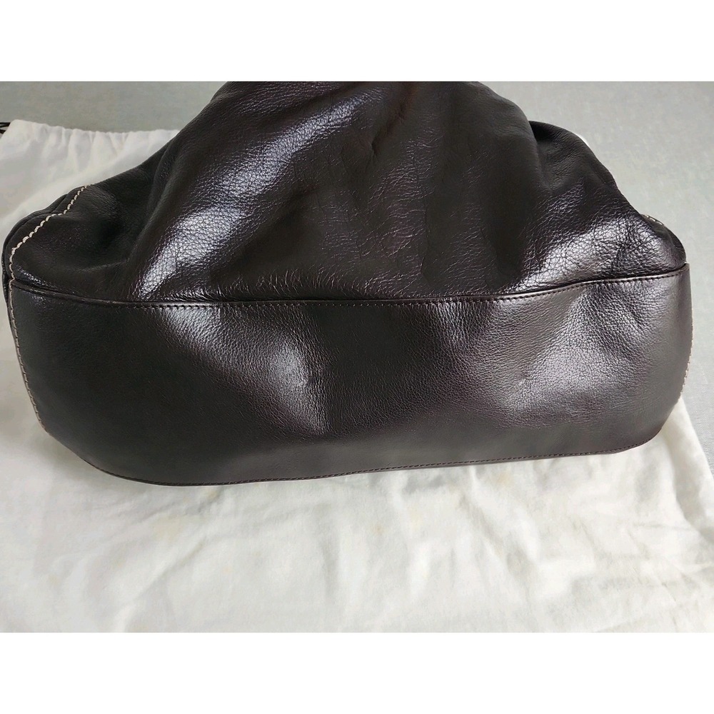 Vintage MOSCHINO Large Brown Pebbled Leather Dual Handle Bag Teal Lining 18" Y2K - Picture 3 of 12